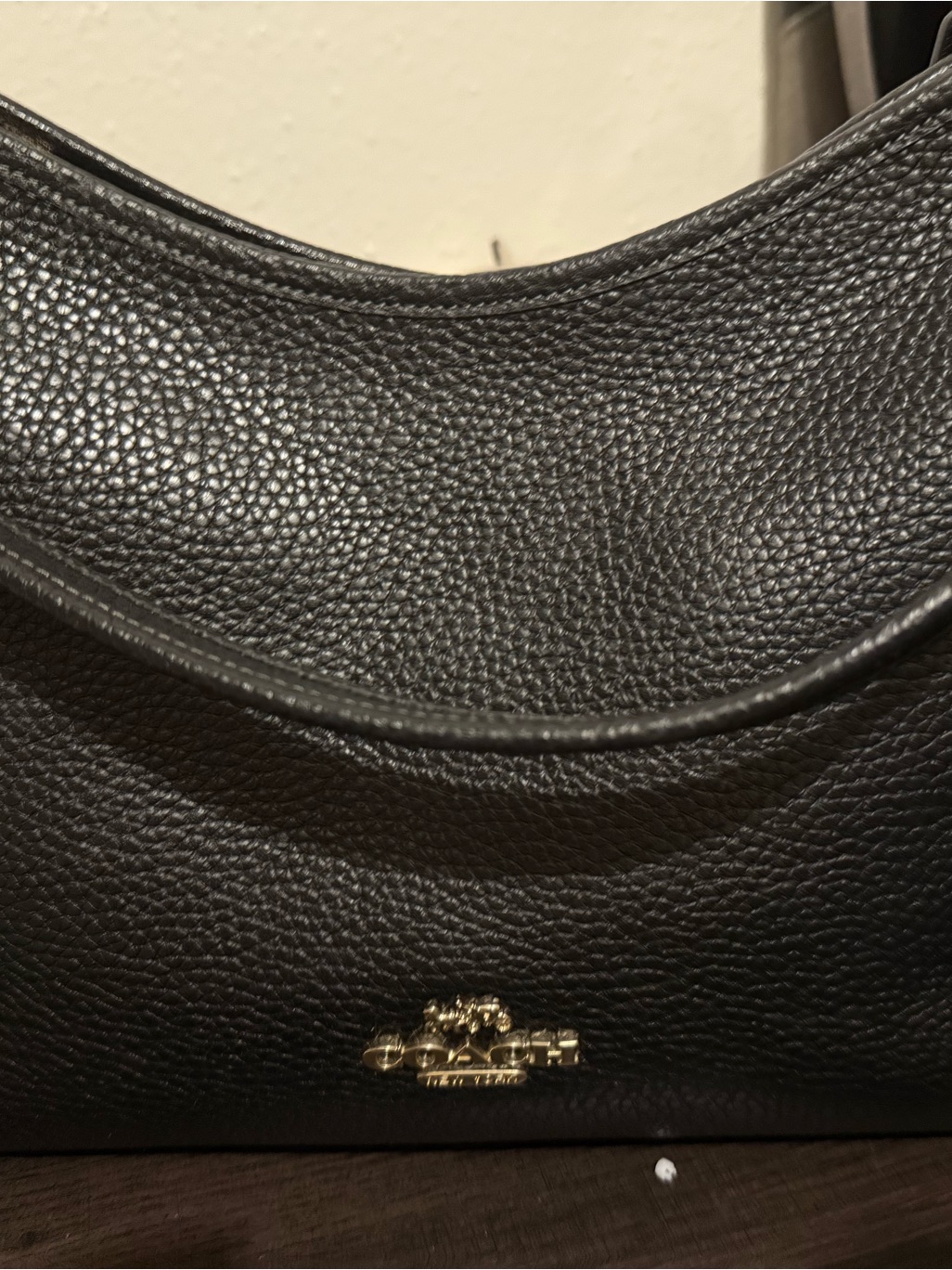 Coach Black Pebbled Leather Shoulder Hobo With Gold Hardware